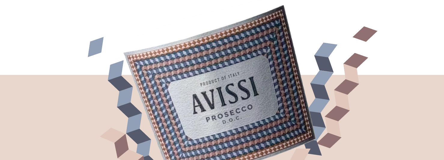 Avissi Prosecco bottle label with mosaic tiles